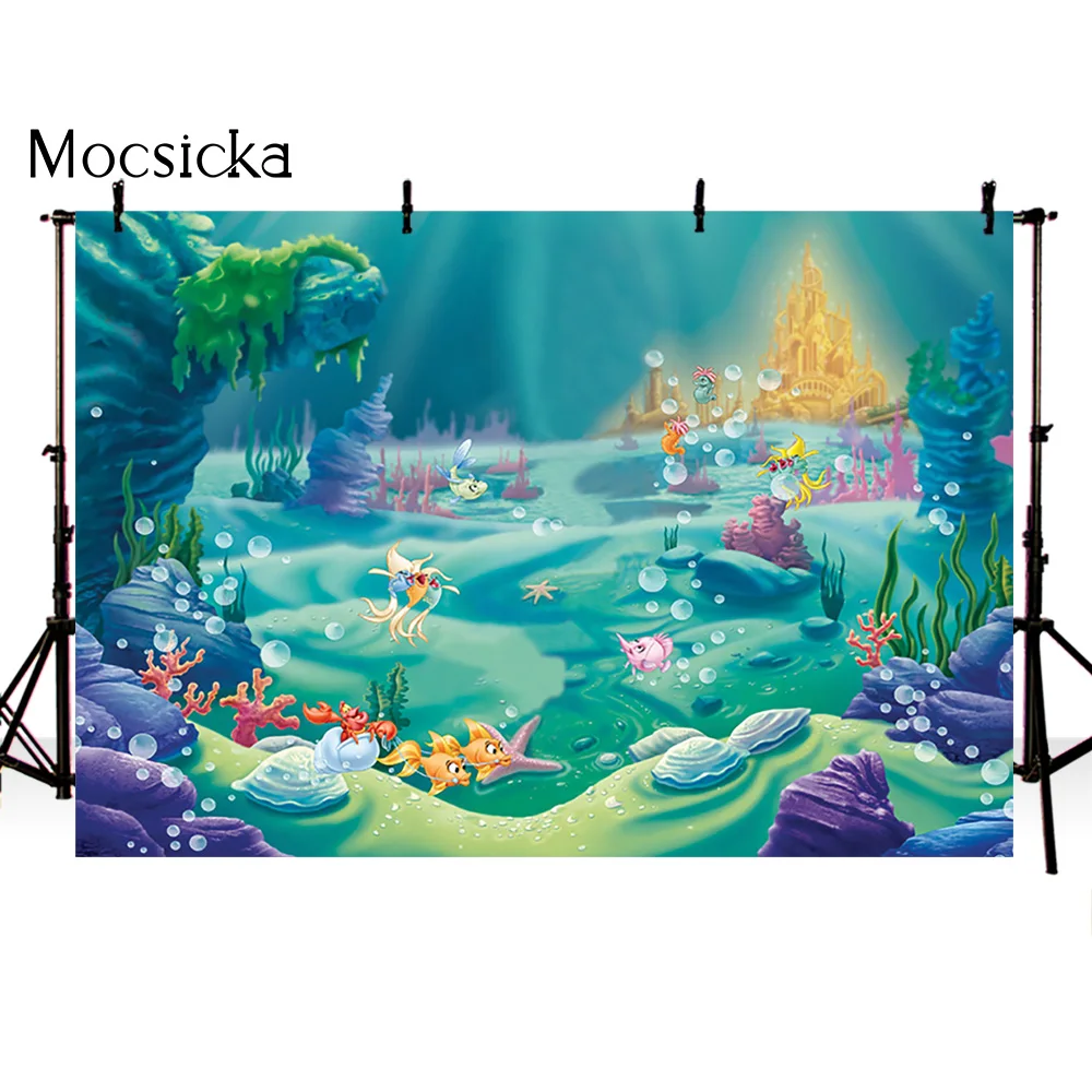 Mermaid Under Sea Bluey Backdrop Photography Ocean Castle Baby Shower Birthday Background Newborn Photo Studio Party Backdrops