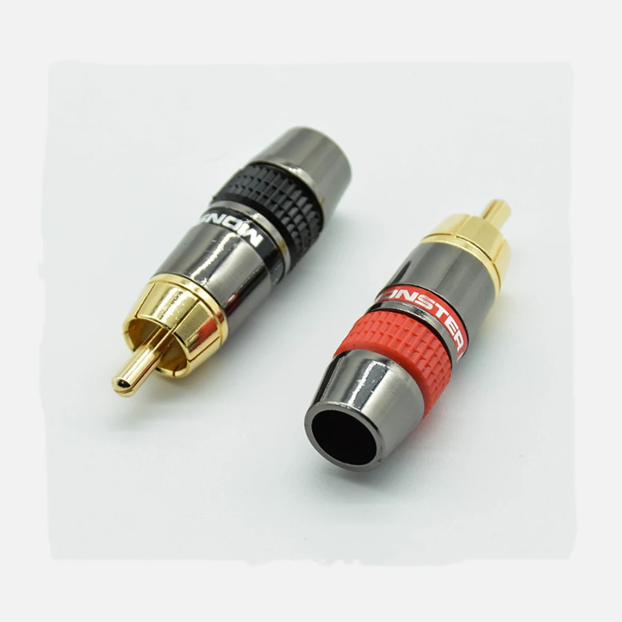 2PCS Red Black RCA Gold Plated Pure Copper Zinc Alloy Monster Banana Plug Connector Audio Power Speaker Plugs Connector