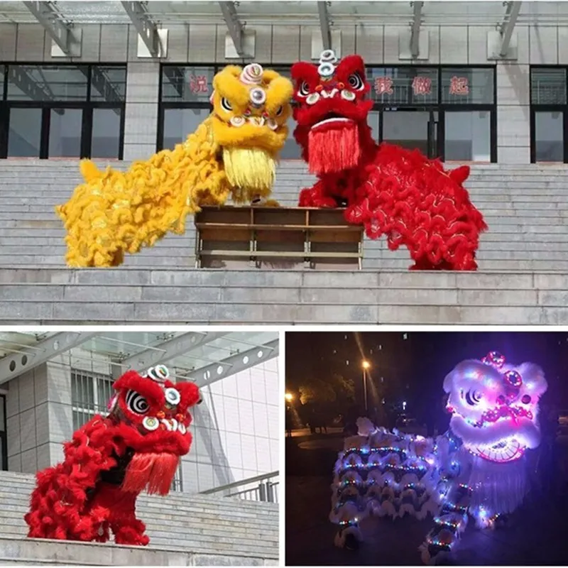 Led Light Wool Lion Dance MASCOT Costume Wool Chinese Folk Art Southern Lion Two Adults Cosplay Party Game Advertising