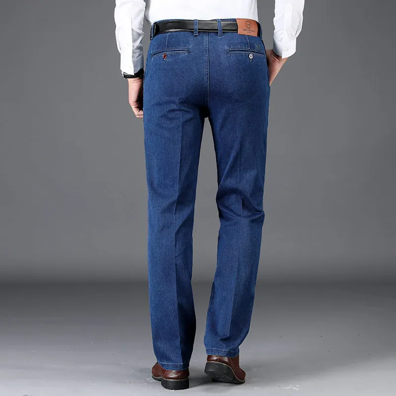 Jeans taille haute pour hommes, pantalons en denim décontractés d'affaires, style classique, optique, droit commandé, marque FjMale, automne et hiver