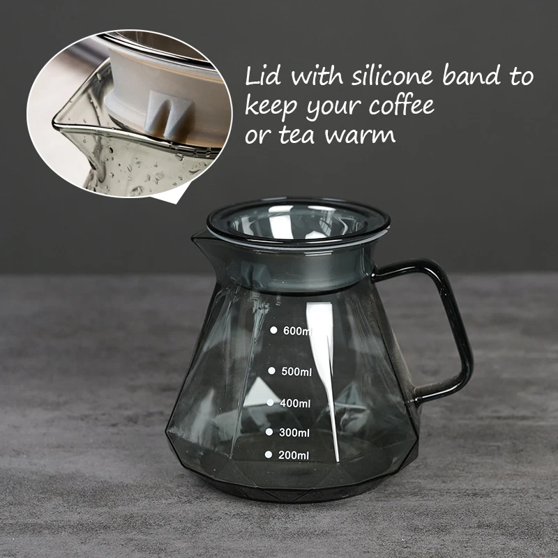 Leeseph Clear Glass Range Coffee Server For Pour Over Coffee & Tea - 600ml(20oz) Heatproof Thick Glass Body Coffee Pot (Black)