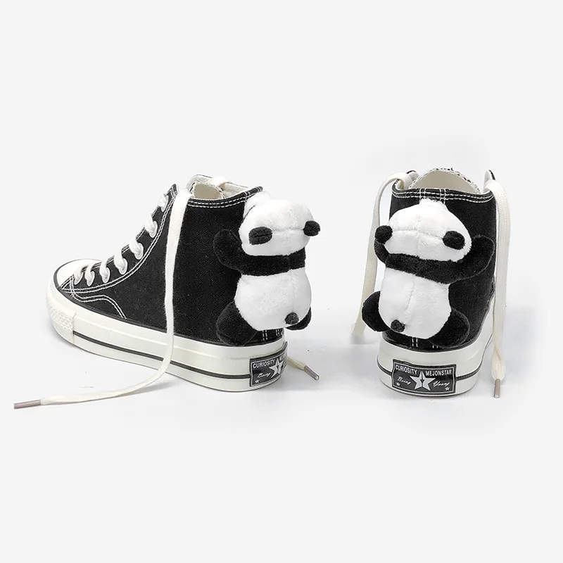 Amy and Michael Lovely Panda Dolls Canvas Shoes Students Women\'s Vulcanized Shoes Fashion Woman Casual High Top Black Sneakers