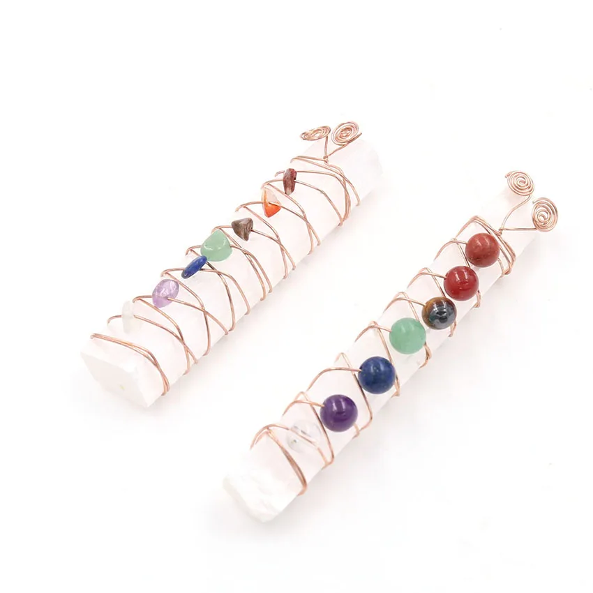 

FYSL Rose Gold Color Wire Wrap Irregular Shape Gypsum Pendant with Small Stone Healing Chakra Jewelry