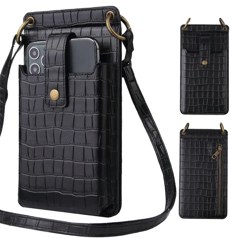 New Design Crossbody Cell Phone Bags Fashion Crocodile Pattern Leather ID Card Pack Credit Card Holder Shoulder Messenger Pouch