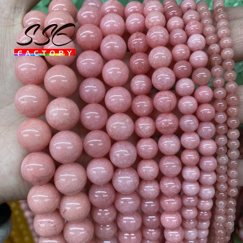 Naturalny różowy chalcedon okrągły koraliki dystansowe luzem kamień koraliki do tworzenia biżuterii DIY 4 6 8 10 12 14mm 15 cali — zdjęcie 3