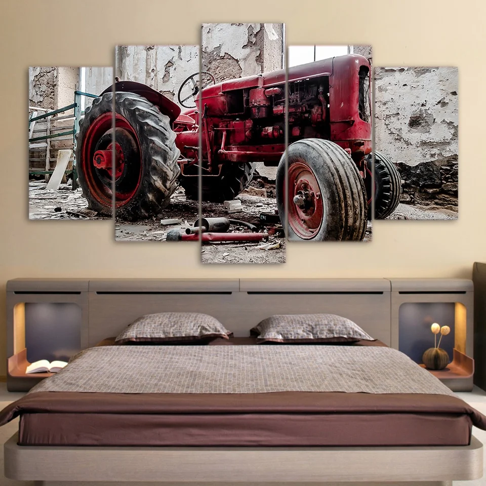 

5 Piece Old Broken Tractor Modular Canvas Pictures Print Frameless Wall Art Canvas Paintings Wall Decorations for Living Room