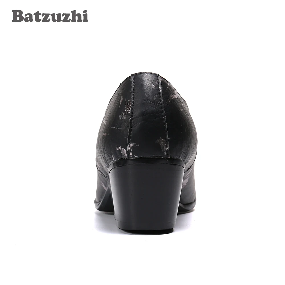 Batzuzhi 6.5cm High Heels Men's Ankle Boots Pointed Toe Black Genuine Leather Boots Men Lace-up Botas Hombre, Big Sizes US6-US12