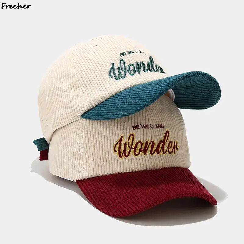 Berretto da Baseball in velluto a coste ricamato lettera Vintage cappelli invernali caldi Color caramella per uomo donna cappellini Hip-Hop freschi