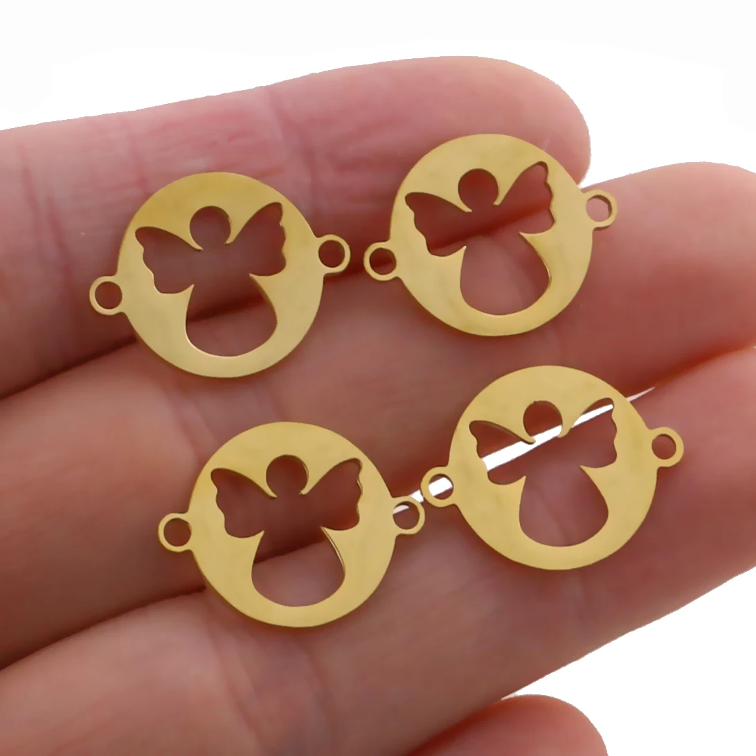 

5pcs Stainless Steel Gold Angel Wings Charm Connectors DIY Bracelet Bangle Handicraft Jewelry Making Necklaces Crafts Findings