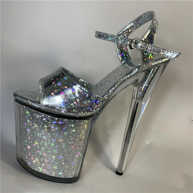 Rncksi 20cm shoes with shining stars, high heels for pole dancers to practice dancing, shoes for performance dresses.