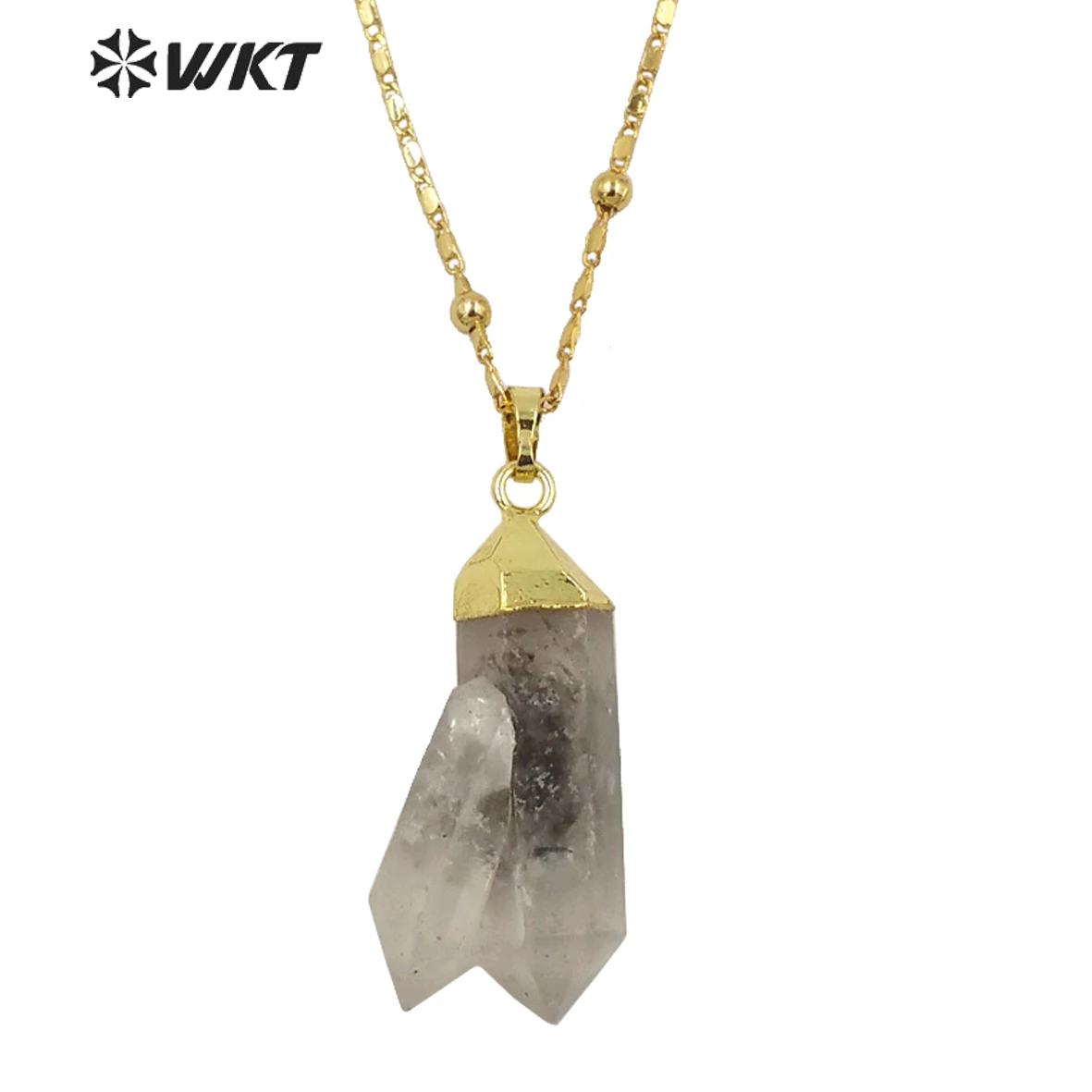 WT-N1343 Wholesale Charming Healing Rock Pendant Necklace Natural Black Stones With Gold Electroplated Chain Jewelry