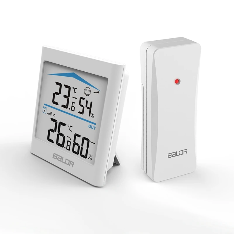 Baldr Digitaal LCD-weerstation Binnen Buiten Trend Hygrometer Thermometer Draadloze afstandsbediening Sensor Bewegingsgeactiveerde