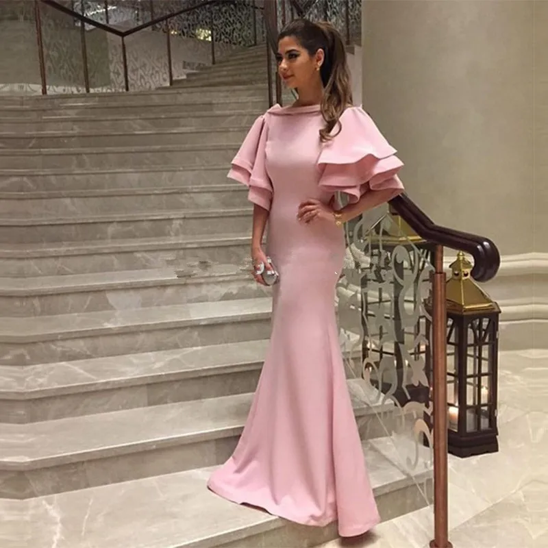 Modest Robe de Soiree Pink Mermaid Half Sleeve African Prom Long Elegant Formal Party Gowns 2018 New mother of the bride dresses