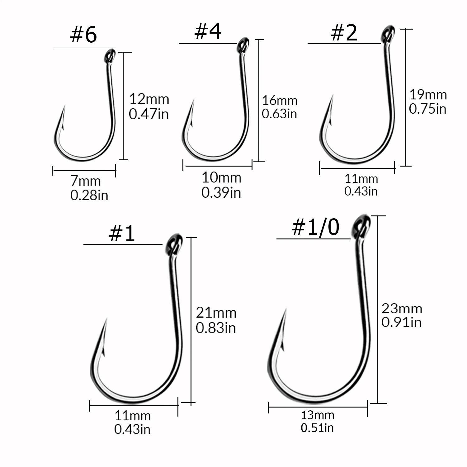 100pcs/box Fishing Hooks #6-#1/0 Big Eye Soft Lures Barbed Hook High Carbon Steel Circle Fishhook For Carp Freshwater Saltwater