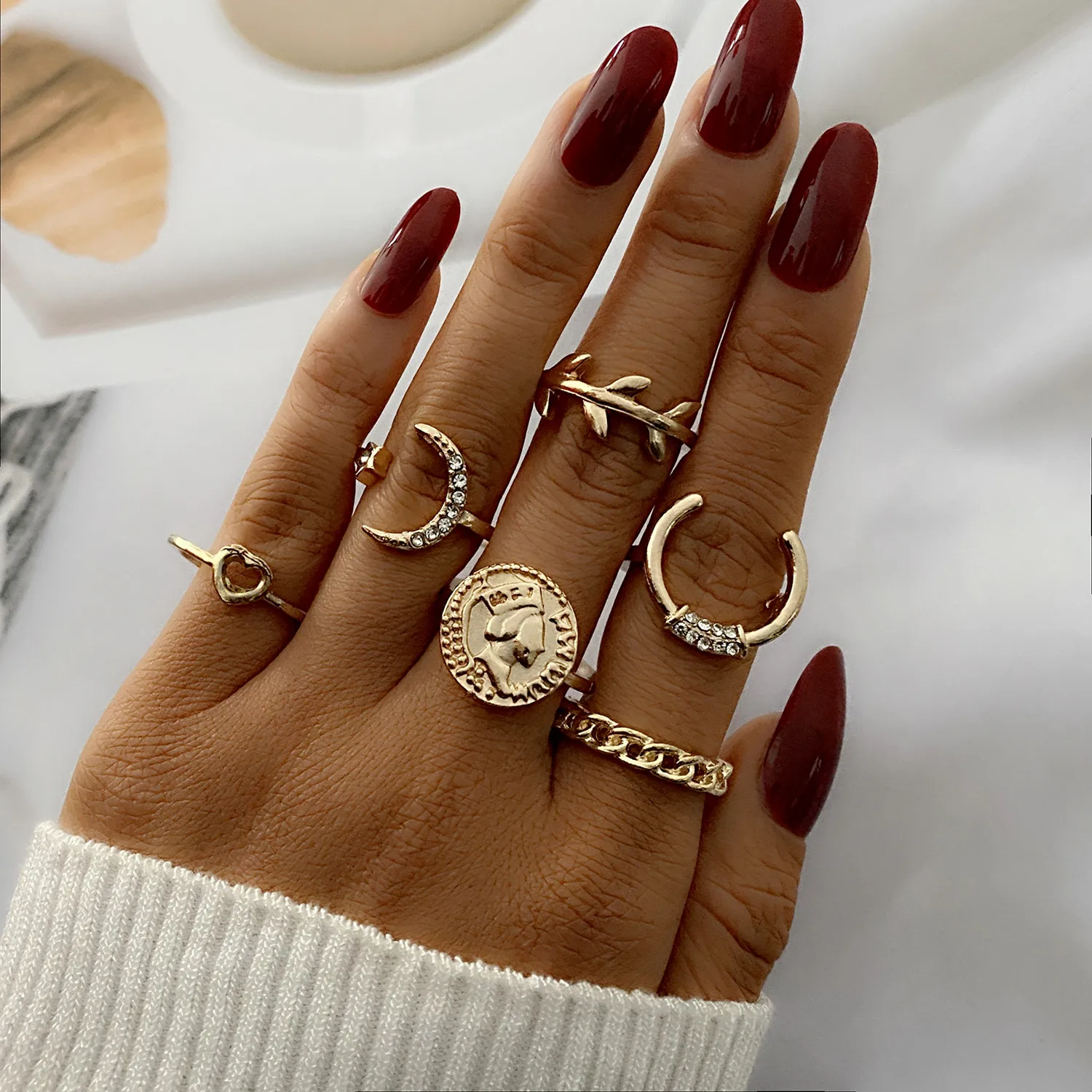 FNIO Fashion Crystal Pearl Rings Set for Women Gold Color Geometric Knuckle Finger Rings Female 2021 Jewelry