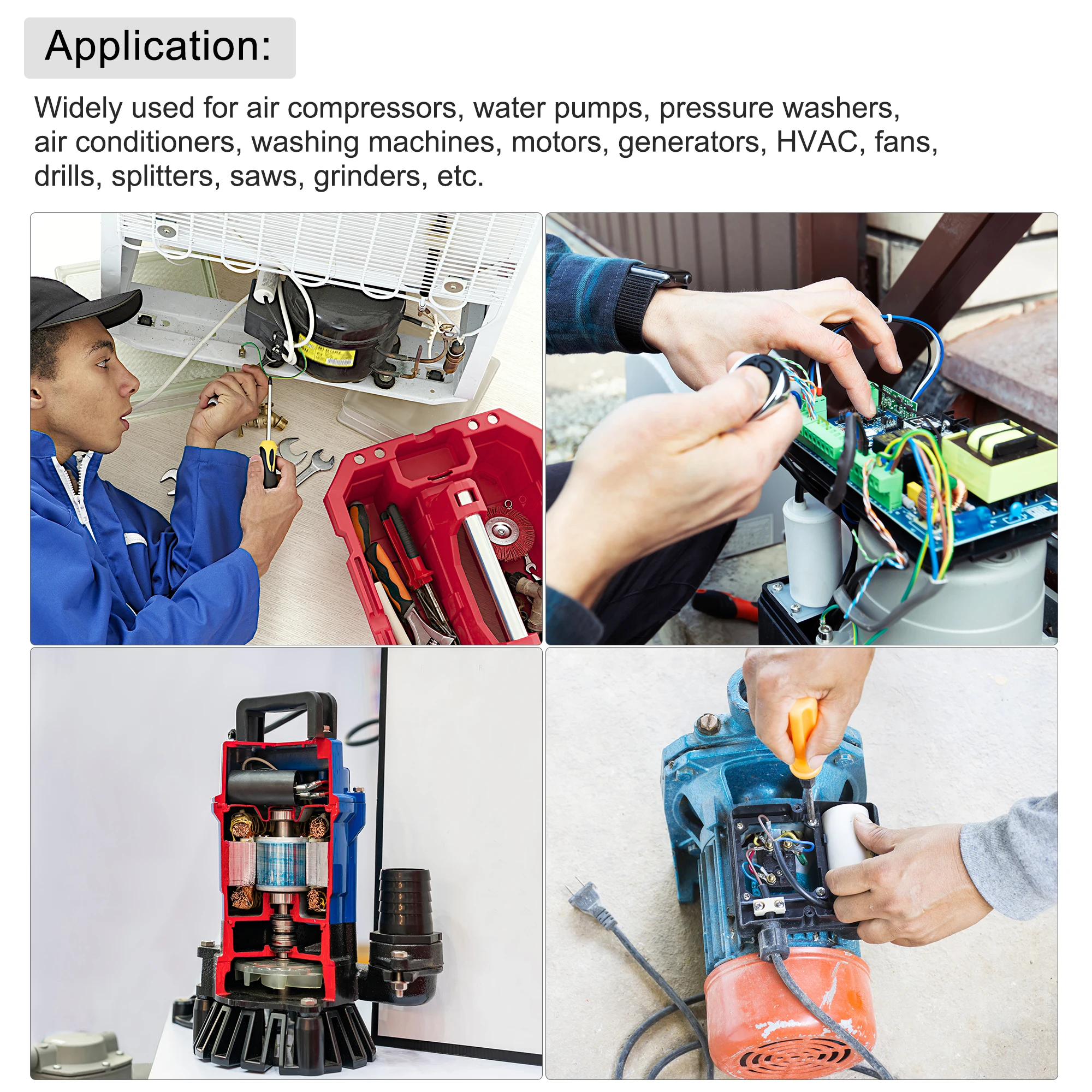 CBB60 Run Capacitor 16uF 250V AC 2 Wires 50/60Hz Cylinder Motor Running Capacitor 75x38mm for Air Compressor Water Pump Motors