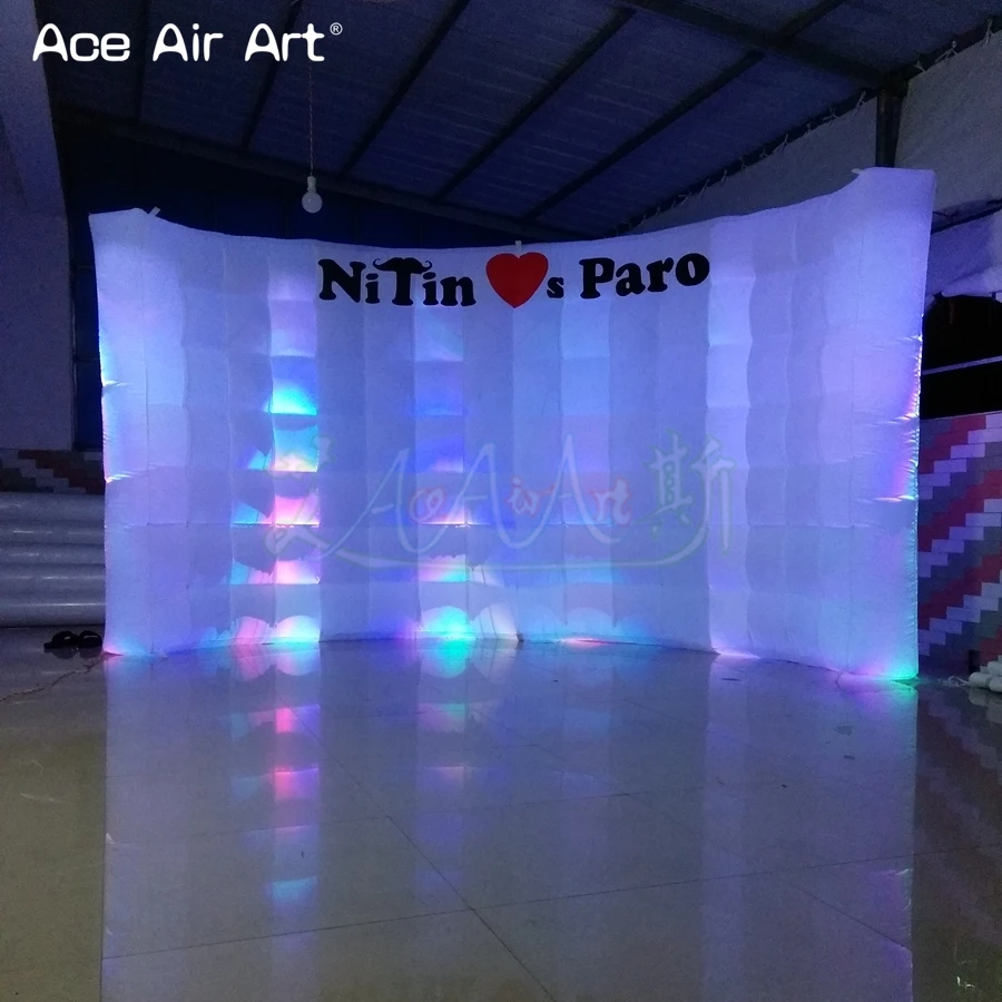 LED Lighting DJ Booth Wall, Inflatable Photo Booth Background, Customized Color, Free Logo, Art for Party, 3.6m x 2.1m H