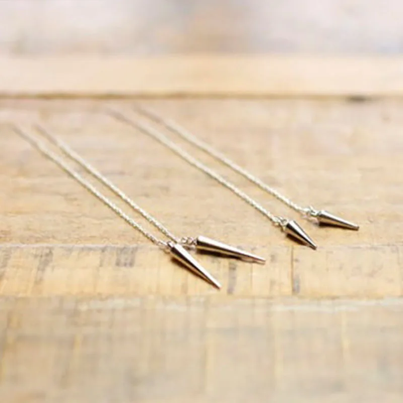 Silver Spike Earrings Silver Threader Earrings Long Silver Dangle Earrings Minimal Jewelry Rosegold Spike Earrings