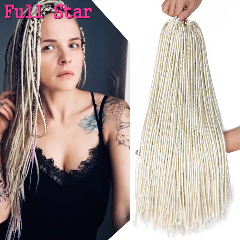 Full Star-Double-Ended Dreadlocks sintéticos para mulheres, preto, Borgonha, rosa, loiro, tranças de crochê, cabelo, 22 ", 100 g por pacote