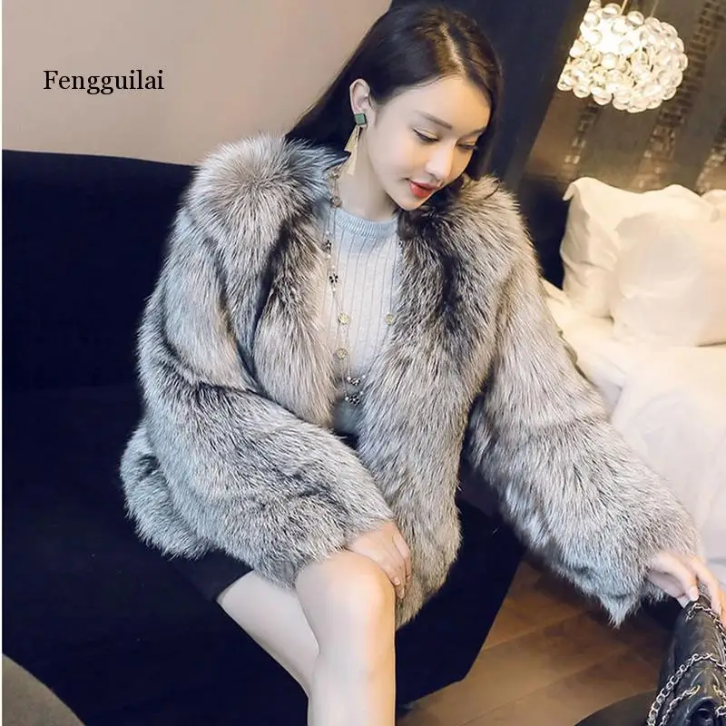 

Hot Short Fur Coat Winter elegant Women Faux Fox Fur Coats thick warm Fur Coat Furry Woman Fake Fur Jacket