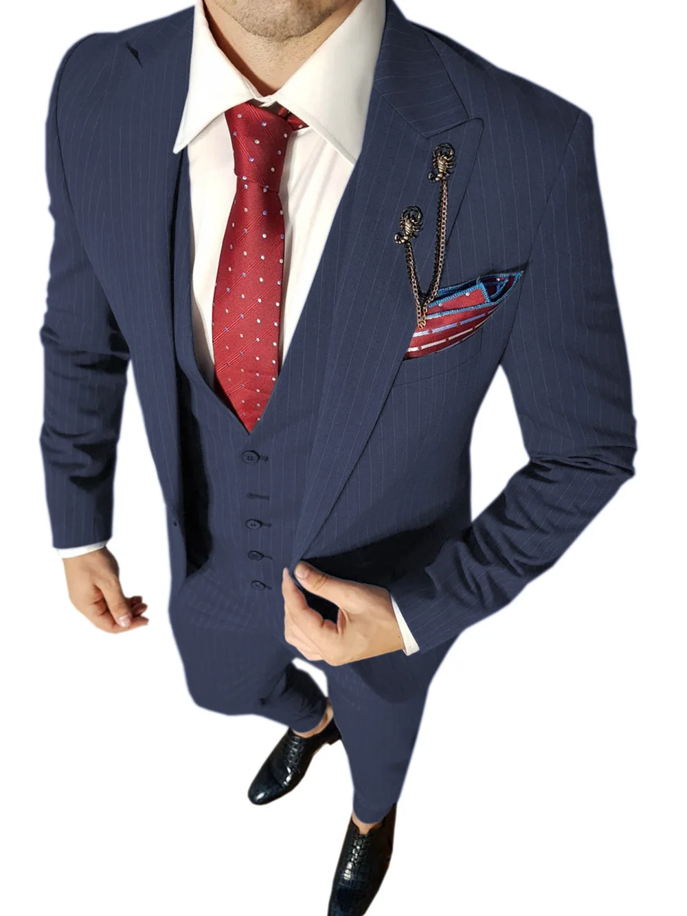 SOLOVEDRESS Men's Suits Business Suit Gentleman 3-piece Pinstripe Office Meeting Customization (Blazer +Vest + Pants)