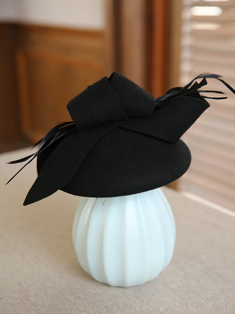 New 100% Australian Wool Woman Hat Fascinators Pillbox Hat With Feather Church Hats Cocktail Banquet Fedoras Cap