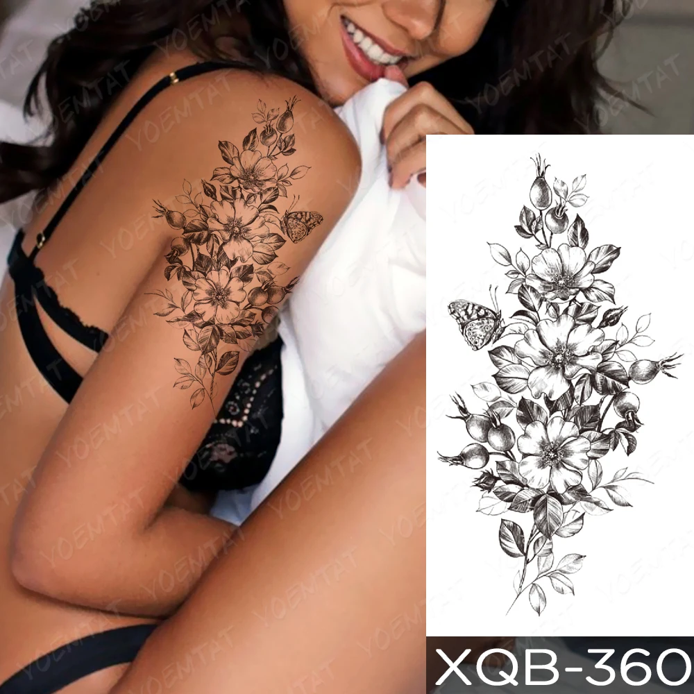 Sexy Flowers Waterproof Temporary Tattoo Stickers Jasmine Tea Lily Durable Wedding Party Tattoo Women Men Fake Sleeve Tattoos