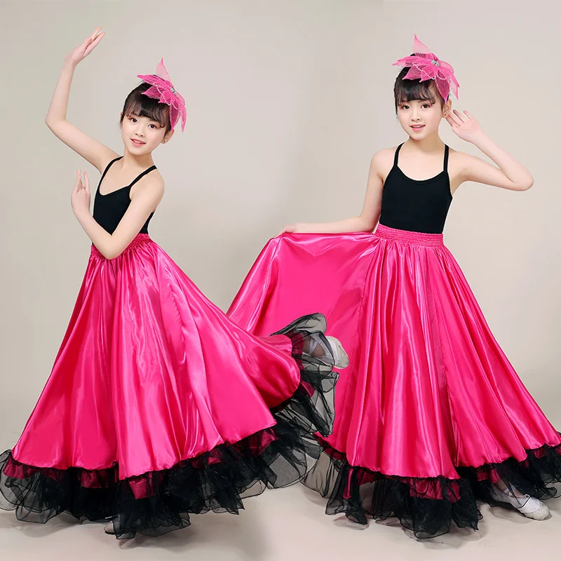 Kids Girls Belly Dance Spanish Traditional Flamenco Skirt Gypsy Style Child Stage Party Cosplay Costume Big Swing Skirts DL5721