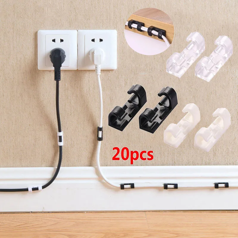 Cable Organizer Clips para Desktop e Workstation, Wire Manager, suporte do cabo, carregamento USB, Data Line Winder, Gestão, 20PCs