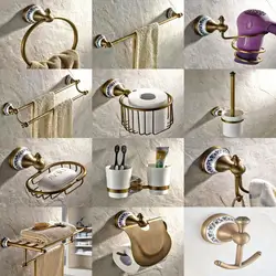 Antique Brass Ceramic Base Bathroom Accessories Set Bath Hardware Towel Bar Soap Dish Toilet Paper Holder Robe Hook mm011