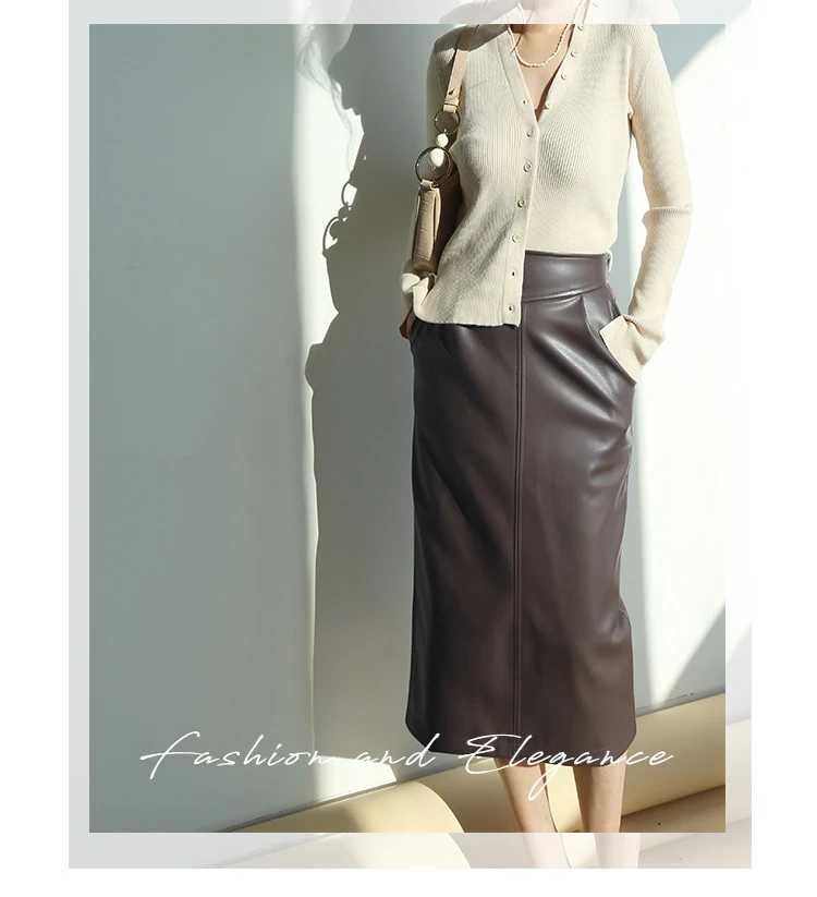 Nerazzurri Spring Midi Pu Leather Skirt Women Brown White Black Long High Waisted Pencil Skirts for Women 2023 Side Slit Zipper 8 Hb720c1ed680c499083d67bb253cf1262n