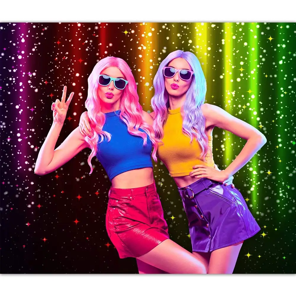 

Let's Glow Party Photography Backdrop for Music Dance Disco Decor Rainbow Neon Background Photo Booth Banner