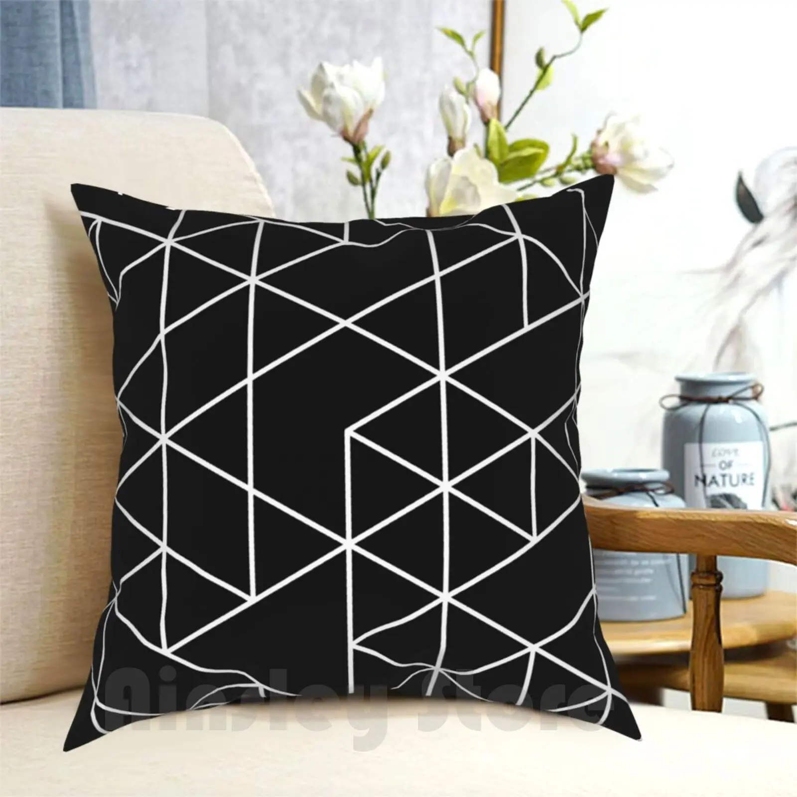 , White And Black Pillow Case Printed Home Soft DIY Pillow cover Graphic Pattern Abstract Geometric Geometric Lines Star