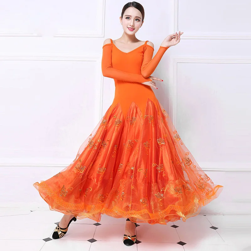 Ballroom Competition Dance Dress Adult New Design High Quality Orange Standard Waltz Ballroom Dancing Dresses