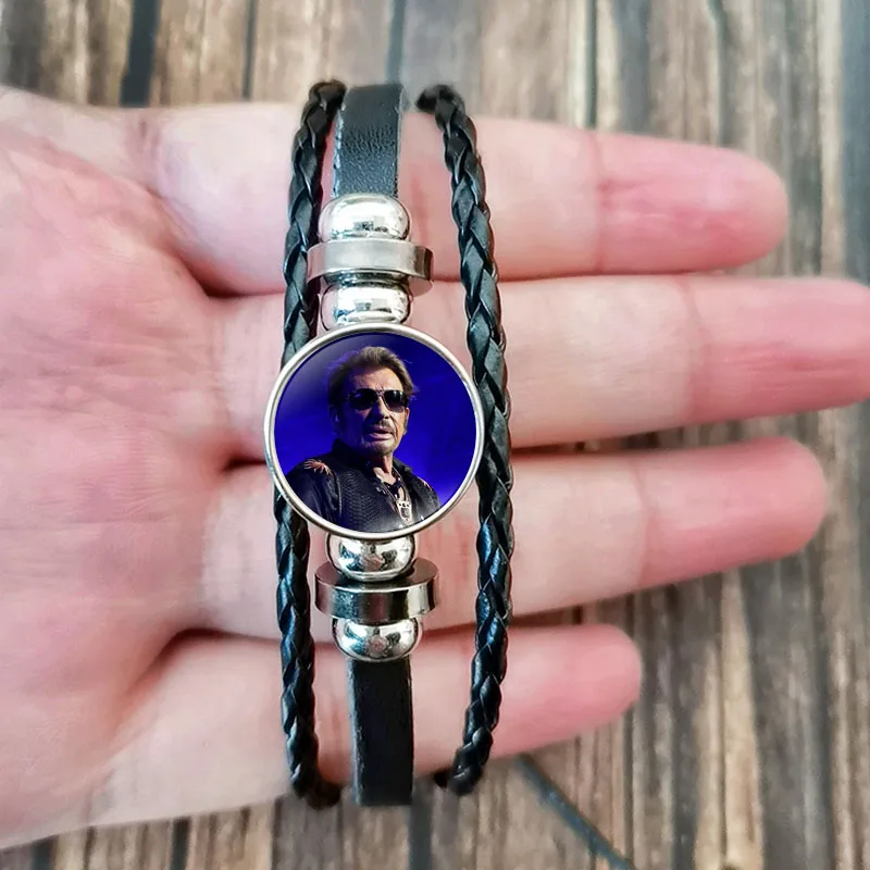 Classic Johnny Hallyday Bracelet Men Custom Photo Punk Fashion Bracelets Charm Glass Gem Jewelry