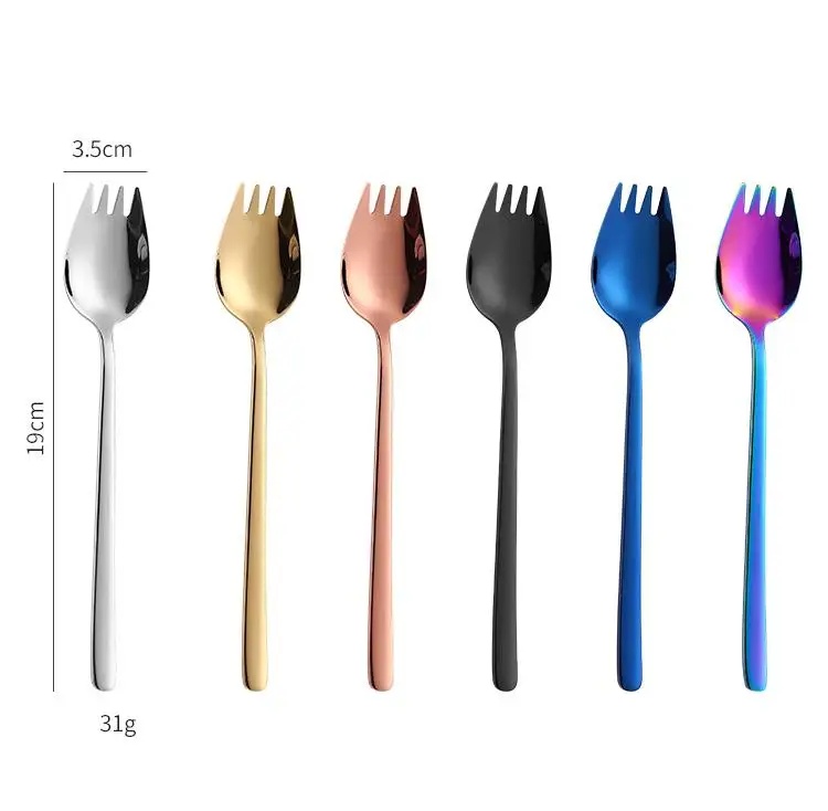 Multifuntional Spork 2 in 1 Silverware Fork Spoon Colored Stainless Steel 304 Gold Fork Noodle Eating SN3156