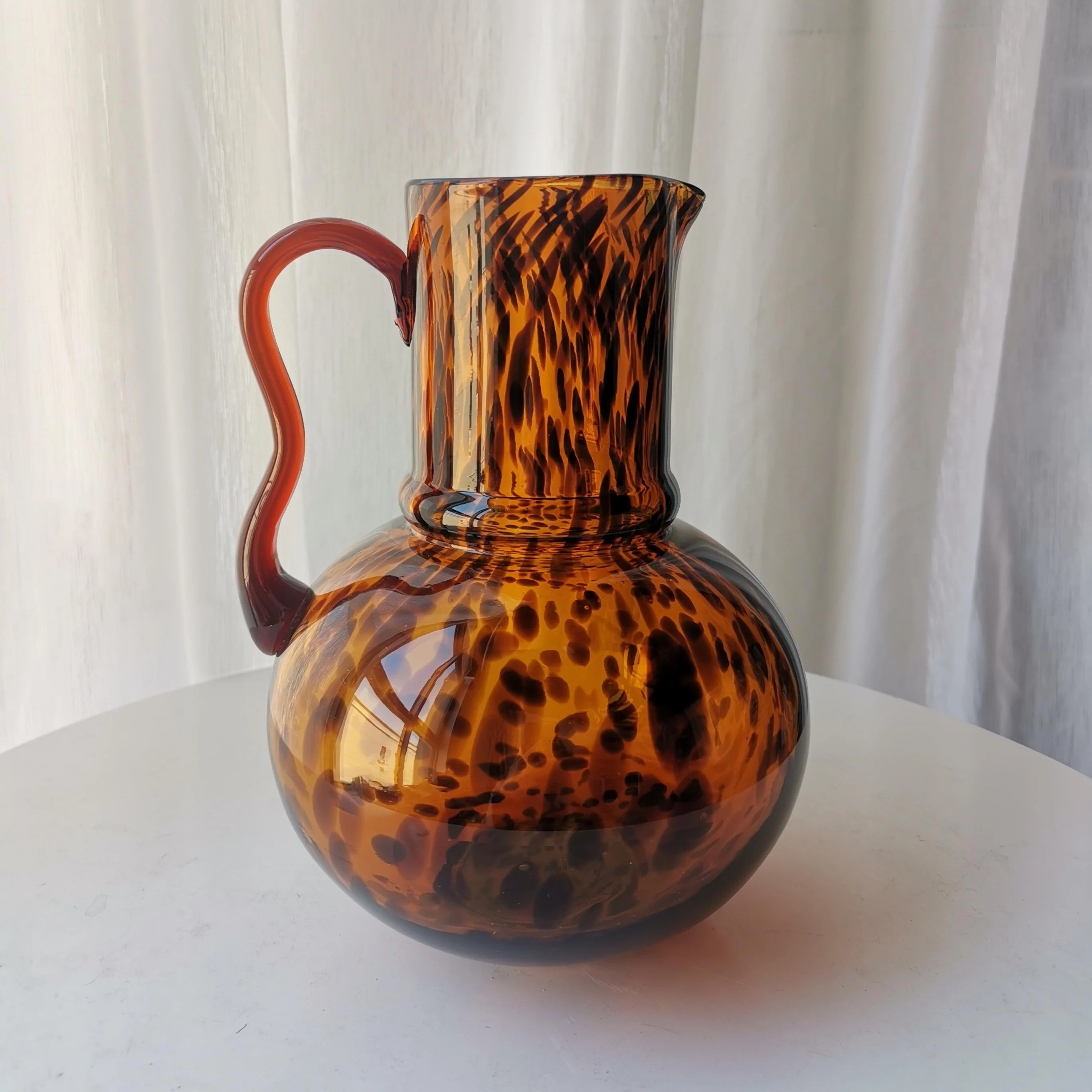 European and American Single Handmade Leopard Spot Caramel Colored Glass Vase Single Ear Pot-Shaped Flower Arrangement Ornaments