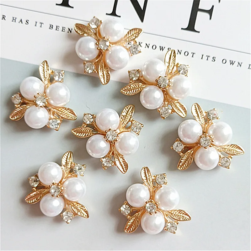 10 pcs/lot Alloy Creative Gold Pearls Rhinestone Buttons Ornaments Earrings Choker Hair DIY Jewelry Accessories Handmade