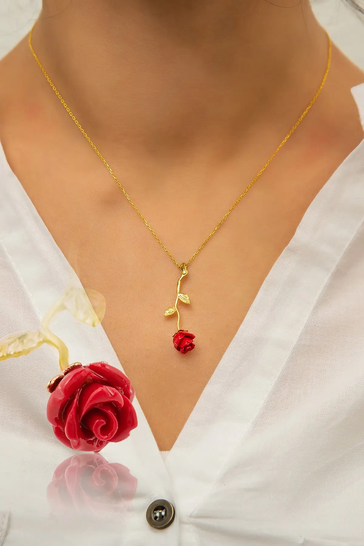 Honey Necklace. Silver Gold Plated, Coral Stone.