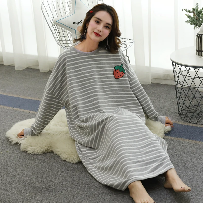 Novelty Clothing Night Dress Women Oversize Nightgown Cartoon Sleepshirts Long-sleeve Nightie Nightdress Comfortable Sleepwear