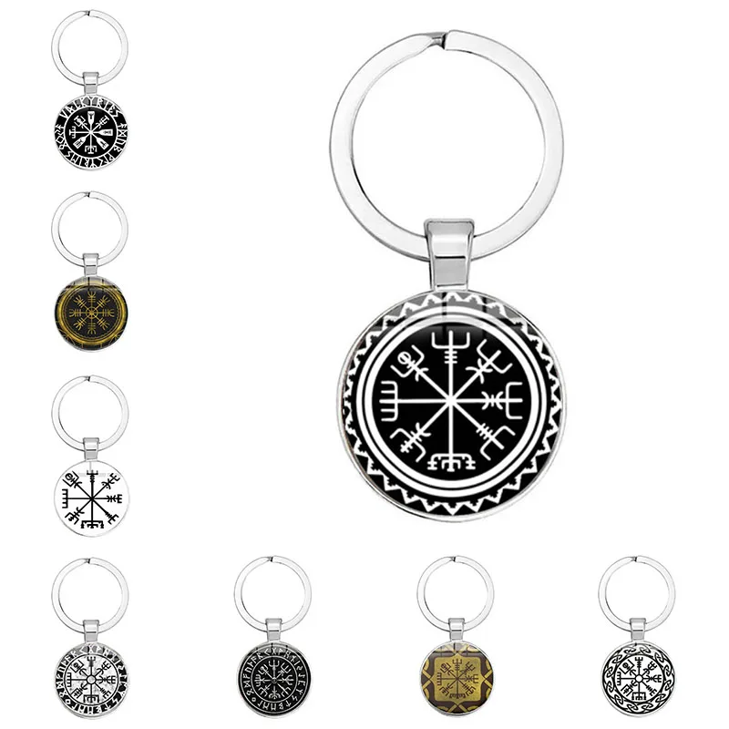 2021 Xi'an New Viking Compass Keychain Ancient Trinity Nordic Rune Odin Symbol Art Pattern Time Gemstone Keyring Men’s Jewelry