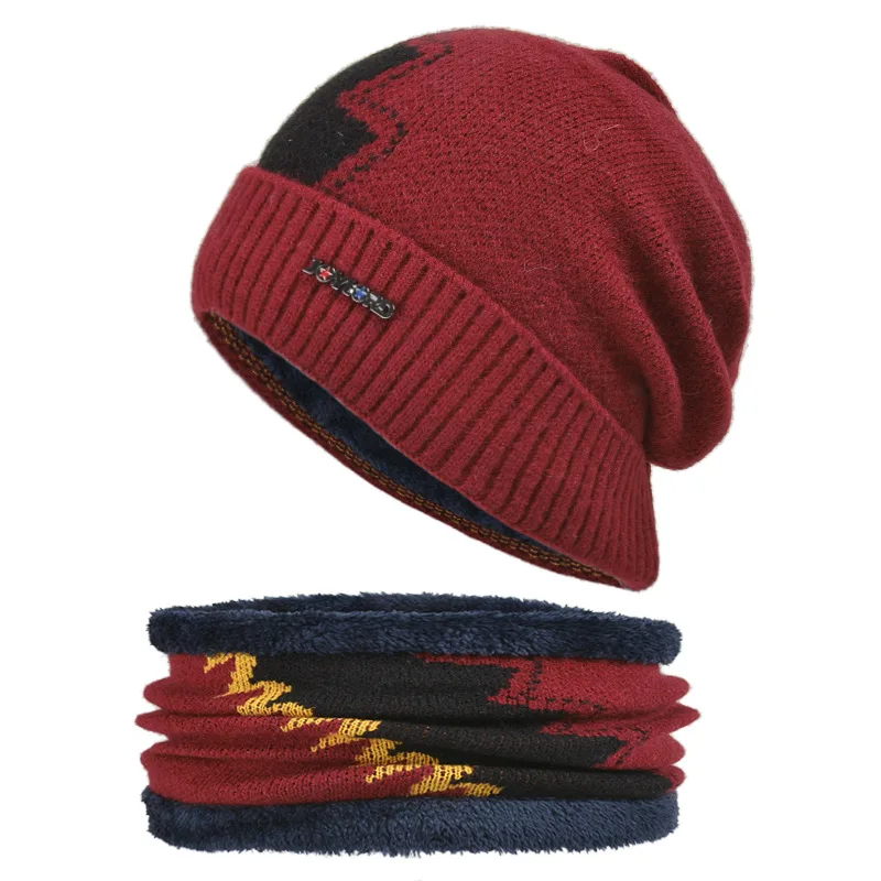 Autumn Winter Knitted Hats For Men Beanies Hat Fashion Mens Warm Outdoor Cycling Bonnet Caps Boys Scarf Hats Set Male Beanie Cap