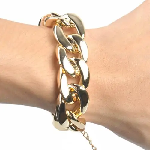 HOT SALE Women's Fashion Punk Simple Burnished Link Curb Chain Statement Bracelet Jewelry Cool Punk Bracelet Women Party Jewelry