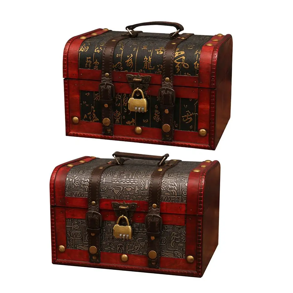 Small Treasure Chest With Lock Box Cosmetics Jewelry Gift Treasure Storage Box Wooden Crafts Home Decorative Ornaments