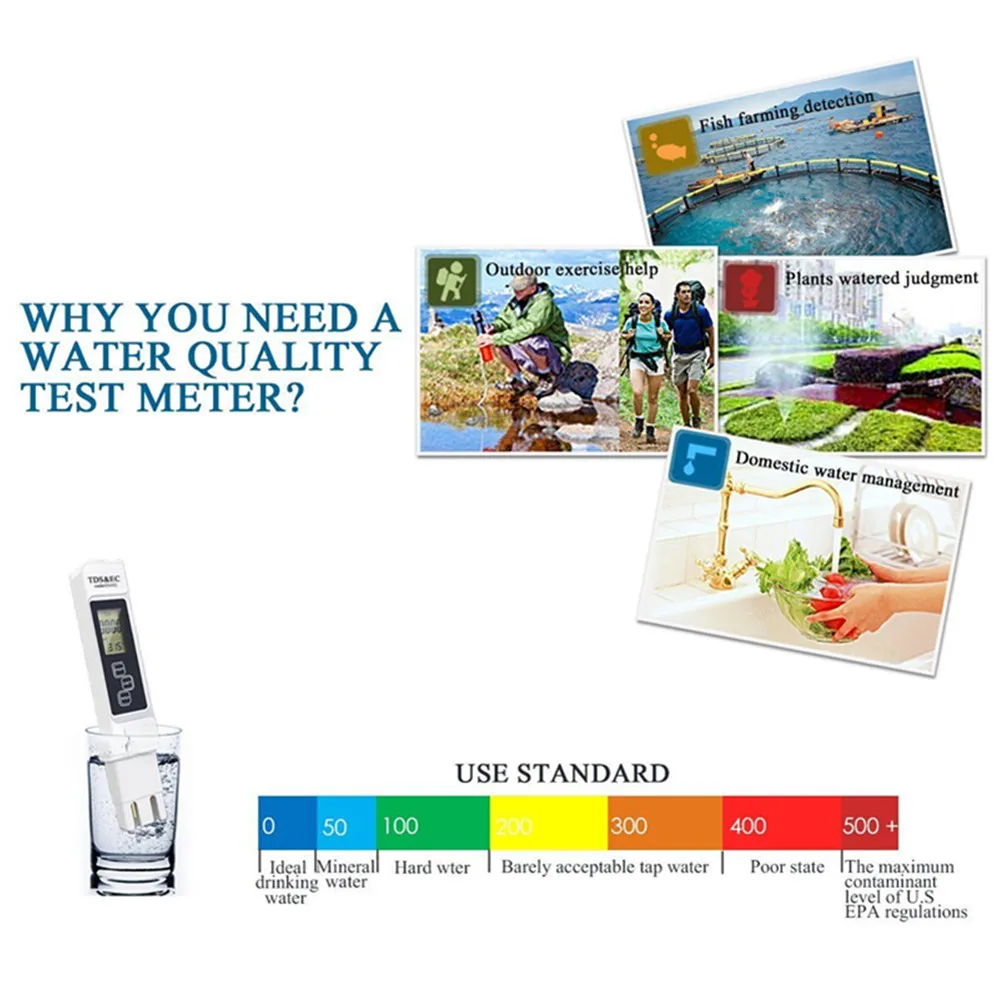 Digitale PH EC TDS Meter Tester Temperatur Stift Wasser Reinheit PPM Filter Hydrokultur für Aquarium Pool Wasser Monitor