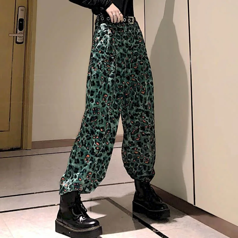 

Leopard print wide-leg pants women high waist mopping drape feeling 2022 autumn thin personality streetwear