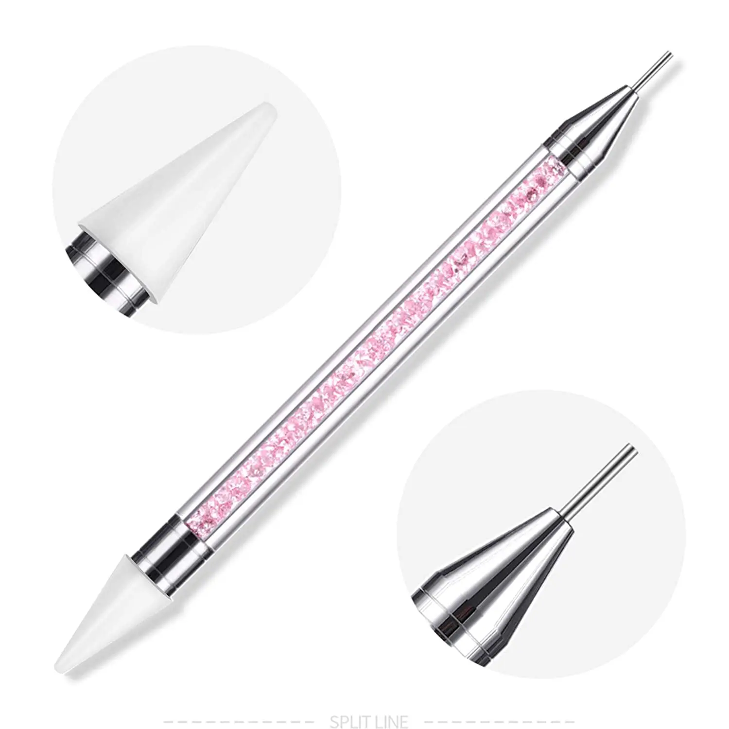 Double-head White Wax Nail Pink Rhinestone Picker Dotting Pen Acrylic Handle Pick Up Applicator Tool Self-Adhesive without stone