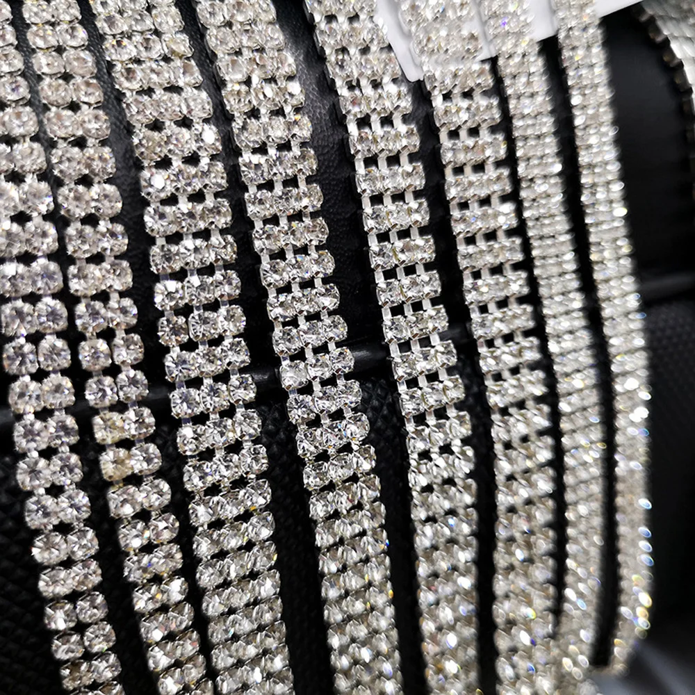 1Yard SS12 Sewing Rhinestone Chain  for Dress Decoration Crystal Clear Glue on Silver base Sew on Chain for Clothing Bags Shoes