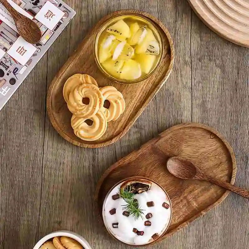 1 Pcs Serving Tray Oval Wood Natural Dessert Cup Tray Small Wooden Cheese Plate Tableware