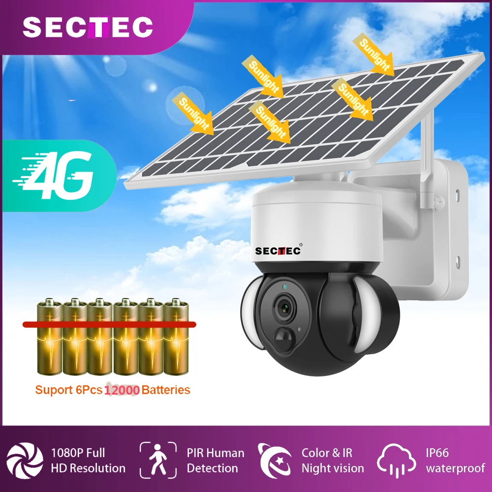 SECTEC Panel słoneczny kamera 4G kamera Wifi 1080P HD Panel słoneczny nadzór zewnętrzny kamera inteligentna CCTV inteligentne bezpieczeństwo w domu ochrona